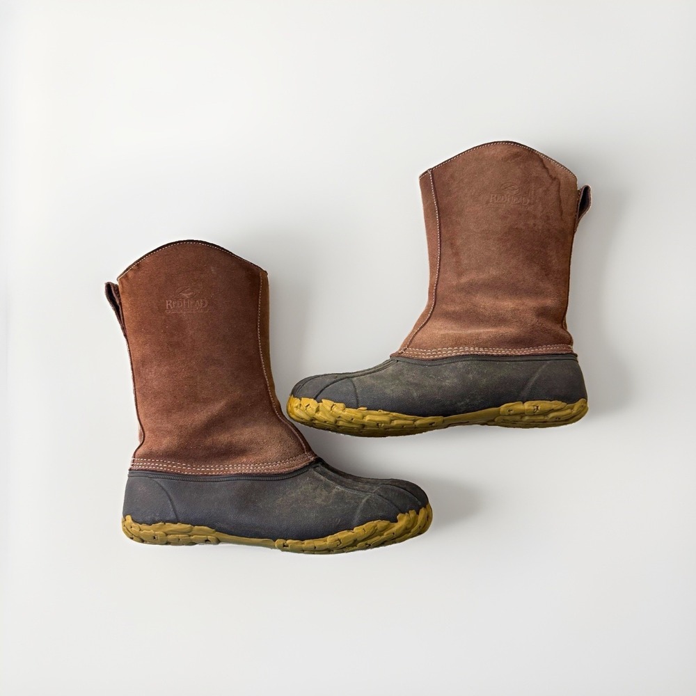 RedHead Duck Boots Mens 10 Brown/Black Insulated Pull-On Leather Rubber Sole